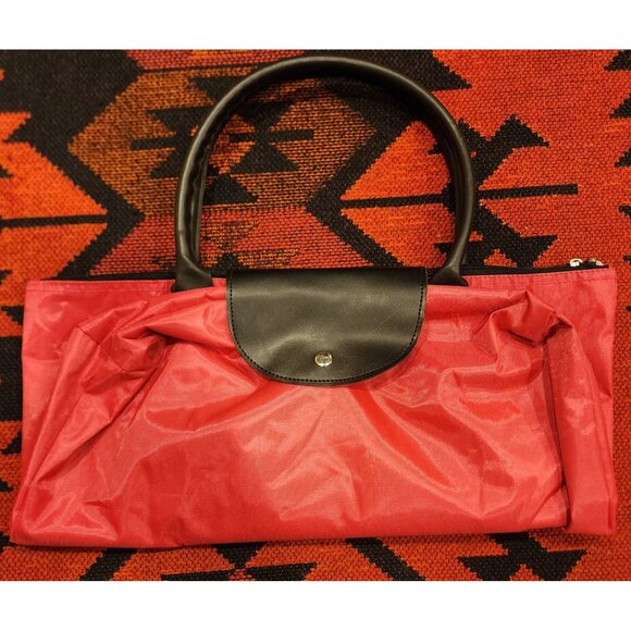 Longchamp-Inspired Hot Pink Tote Bag Black Leather Accents & Snap & Zip Closure - Picture 2 of 9